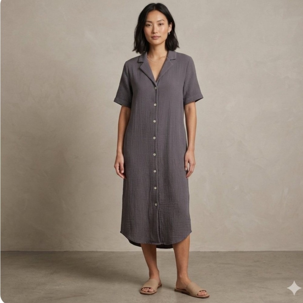 Faherty Nolita Dream Organic Cotton Gauze Shirtdress, Sun-Faded Black, Small